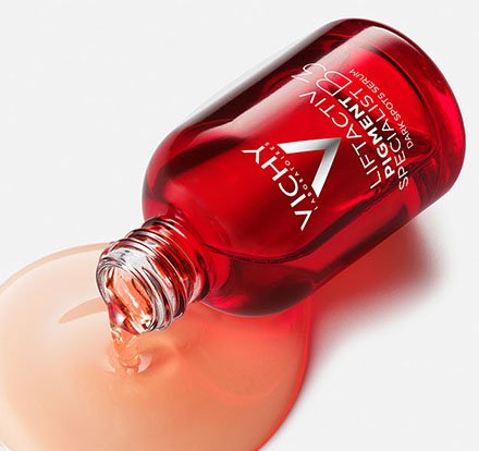 Vichy Liftactiv Serum spilling it's peach coloured formula